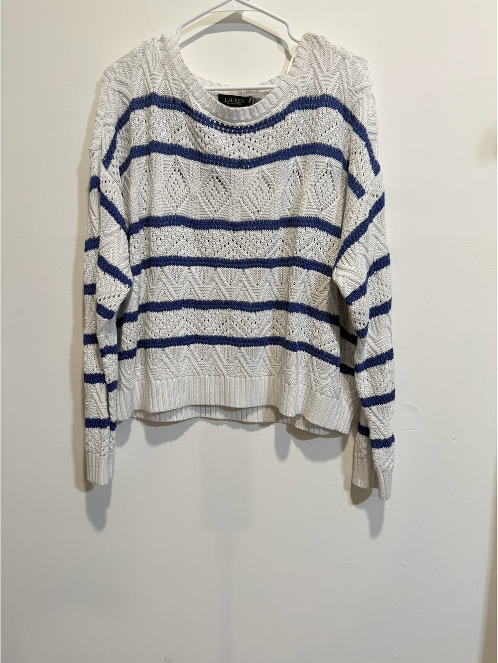 LAUREN Ralph Lauren White Striped Sweater Sz XL - Picture 2 of 4